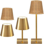 Waterproof Outdoor Rechargeable Cordless Set of 2 Table Lamp with Wicker Shade, Battery Operated Portable Table Light with Adjustable Height Pole, for Patio Restaurant Kitchen (Gold 2 Pack) by Unknown
