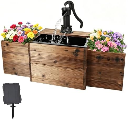 NestNature Solar Outdoor Water Fountain|Wood Water Feature for Garden Decor by NestNature