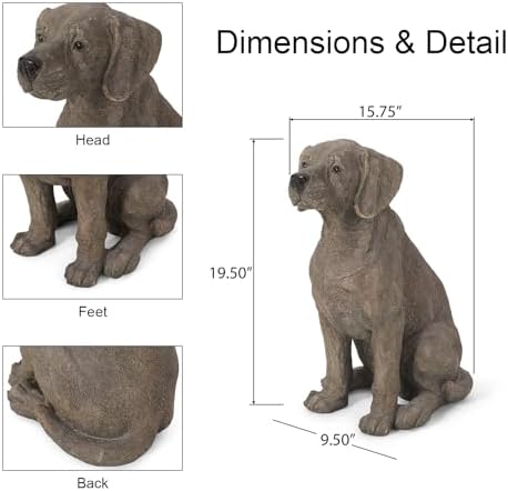 BeePeep Outdoor Labradorg Garden Statue, 17inch Dog Garden Statue Decor, Adorable Cast Stone Sculpture for Outdoor Patio Lawn Porch, Handcrafted Dog Figurine for Birthday Housewarming Gift - Brown - Image 2
