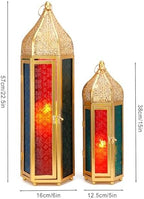 TRIROCKS Set of 2 Moroccan Candle Lanterns 22.5''&15'' H Decorative Candle Holder Hanging Lanterns with Embossed Colored Tempered Glass Ramadan Decorations for Home Outdoor Indoor Patio Weddings(Gold) - Image 6