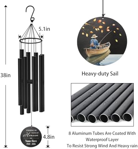 Personalized Memorial Wind Chimes, Fishing in Heaven, Sympathy Wind Chime 36inch, in Loving Memory for Loss of Loved Grandpa/Dad Loves Fishing, Memorial Gifts - Image 7