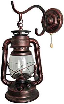 Retro Pull Chain Wall Lamp Lantern Kerosene Wall Sconces,Metal Transparent Glass Lampshade by PULNFIY
