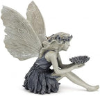 Resin Fairy Bird Feeder Statue, Sitting Winged Girl Garden Figurine with Flower-Shaped Bowl, Gray Outdoor Yard Patio and Porch Decor, 1 Pack by Unknown