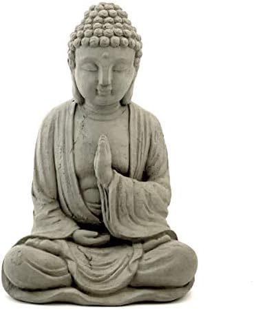 Blessing Buddha Statue: Durable Solid Stone with Distressed Texture. Unique Home Décor, Garden Accent. Sealed for Outdoors. Handcrafted USA. (Antique/Gray) by Unknown