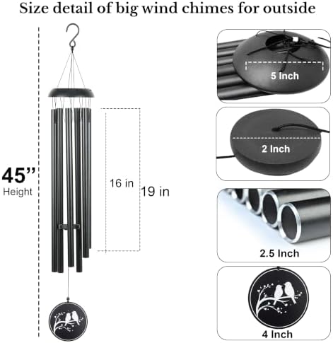 45" Memorial Large Wind Chimes Outdoor Deep Tone with 6 Heavy Tubes - Image 2