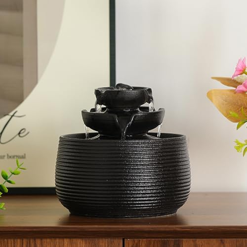 Outdoor and Indoor Water Feature Fountain Waterfall Tabletop Desktop mini Ceramic Garden Fountain (Black A172) - Image 3