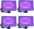 Onforu 4 Pack 38W LED Black Lights, Blacklight Flood Light with Plug, IP66 Waterproof, for Halloween Party, Glow in The Dark, Stage Lighting, Aquarium, Body Paint, Fluorescent Poster, Neon Glow,Black by Onforu