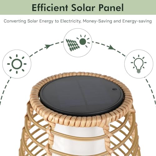Solar Yard Outdoor Floor Lamp Patio Lights Solar Powered Lantern Weather-Resistant Wicker Deck Lights, Lamp Large for Garden (Austin Natural Brown) - Image 6