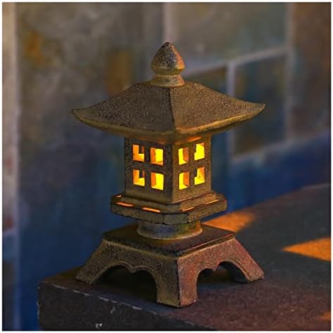 RAN Pagoda Solar Powered LED Garden Light, Japanese Style Asian Decor Resin Pagoda Lantern Outdoor Statue, 9.1 inch (Color : Gray, Size : 5.1" x 5.1" x 9.1") by Unknown