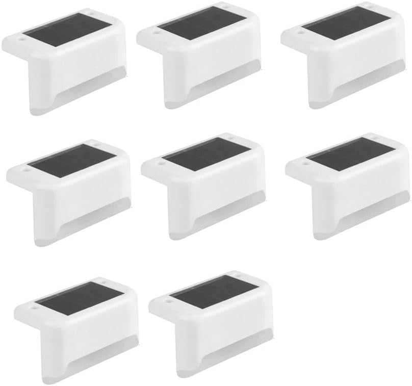 Solar Outdoor Fence Step Lights, 8pcs White IP44 LED Outdoor Stair Lights, 1400mAh, Suitable for Courtyards, Decks, Steps, Walkways, and Lawn Paths by GTQPS