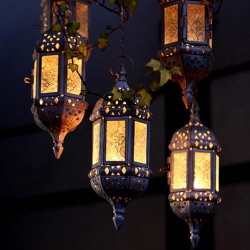 Moroccan Lantern, 2Pcs Moroccan Lantern, Hollow Vintage Hanging Candle Metal Decorative Ramadan Decorations for Home Indoor Outdoor for Winter - Image 2
