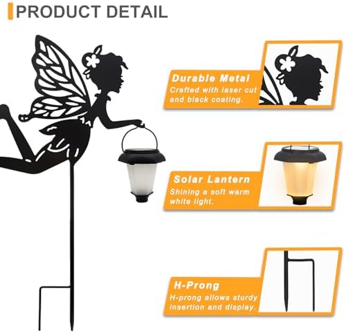 SUNNYPARK 2 Pack Solar Fairy Garden Metal Stake Decorative Lantern - Image 5