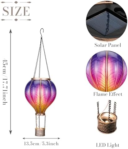 TERESA'S COLLECTIONS Hot Air Balloon Solar Lantern for Garden Decor ,Flickering Flame Hanging Solar Light for Outdoor ,Purple & Pink Plastic Lamp for Yard Tree Gift for Mom - Image 4