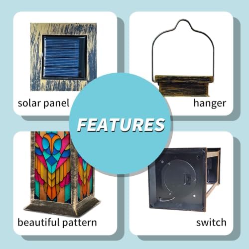 Solar Lantern Vintage Stained Glass Owl Art Outdoor Waterproof Garden Hanging Lantern Solar Powered Lighting Outside Solar Light for Patio Yard Camping, Gifts for Women Mom - Image 5