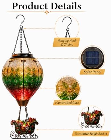 Snowflake Hot Air Balloon Solar Lantern, Christmas Hanging Garden Light - Image 6