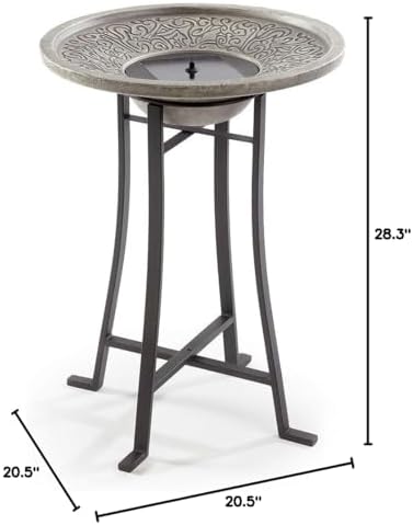 Smart Solar Perello IntelliSolar® Outdoor Solar-Powered Cement Birdbath Fountain with Remote, Bubbler, and 360-Degree Spray Topper, Distressed Cement Solar Birdbath, Gray - Image 3
