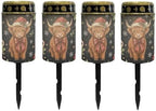 Poceacles Solar Lights Outdoor Christmas Lights for Cemetery LED Flameless Candle Cemetery Solar Pillar Candles Outdoor Decor, Christmas Highland Cow Candy Cane Print, 4 Pack by Poceacles