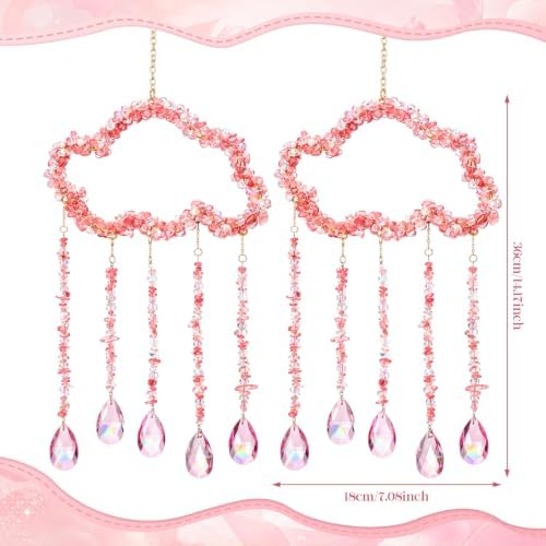 Suncalla 2 Pcs Crystal Suncatchers for Window Pink Clouds Boho Decor Hanging Sun Catcher Making Rainbow Artificial Crystal Prisms Wind Chime with Chain for Garden Home Wedding Ornament Gift - Image 3