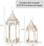 NEEDOMO Lanterns Decorative Outdoor & Indoor, Set of 2 Outdoor Lanterns for Porch,Large Candle Lantern, Beige Metal Frame with Glass for Fall, Christmas - Image 6