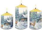 Cozeyat Christmas Decor Flameless Electric Candles with Remote, Christmas Cottage Elk Snowscape Design Ivory Pillar Battery Operated Candles with Dancing LED Flame,Warm Yellow Tea Lights Set of 3 - Image 2