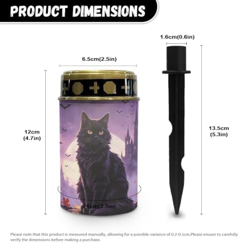 Poceacles Solar Lights Outdoor Waterproof Cemetery Solar Outdoor Candle Grave Decoration Votive Candles Blessed Lights for Loss of Loves One, Black Cat Maple Leaf Bat Print Violet, Pack of 6 - Image 7