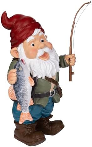 Fly Fishing Garden Gnome Statue - Cheerful Angler with Rod & Trout Figurine - Durable Resin Lawn & Yard Art Decor for Outdoor Patio, Pond - Unique Funny Gift for Men, Dad - Image 3