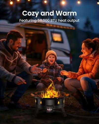 Ciays Large Propane Fire Pit 19 Inch, Gas Fire Pit with Grill Grate, Folding Legs, Hose Hooks, Propane Tank Holder, Cover & Carry Strap, Portable Outdoor Fire Pit for Camping, 58,000 BTU - Image 2