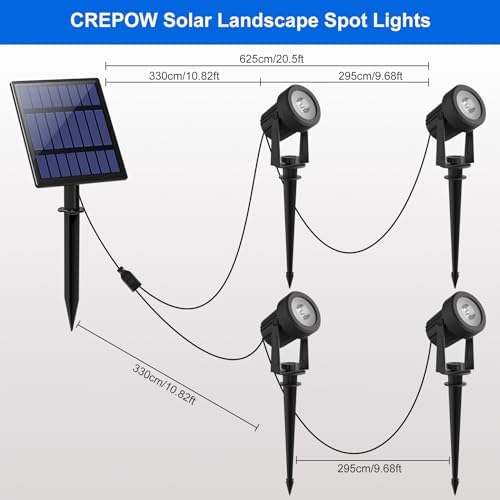 Solar Spot Lights Outdoor, 4-in-1 Solar Landscape Spotlight Waterproof 9.8ft Cable, 5W 3000mAh, Dusk to Dawn Auto ON/Off Adjustable Wall Lights for Yard, Ground, Garden, Pool, Lawn (Cold White) - Image 6