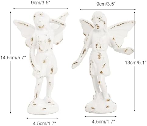 Sungmor Cast Iron Angel Statue Garden Fairy Figurines, 2 Pack Rustic White - Image 6