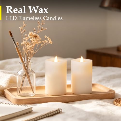 3"x5" Flickering Flameless Candles with Remote Timer- Set of 2 Real Wax White Pillar LED Candles for Indoor/Outdoor Fireplace & Home Decor, Battery Operated with 600+ Hours Flickering (3" Diameter) - Image 2