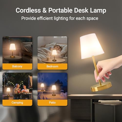 1 pack Cordless Table Lamp Rechargeable, 10000 mAh Portable LED Battery Operated Lamp With Remote Control, 10 Colors Dimmable Touch Desk Light with Timer for Bedside Night Light Outdoor Patio Camping - Image 6