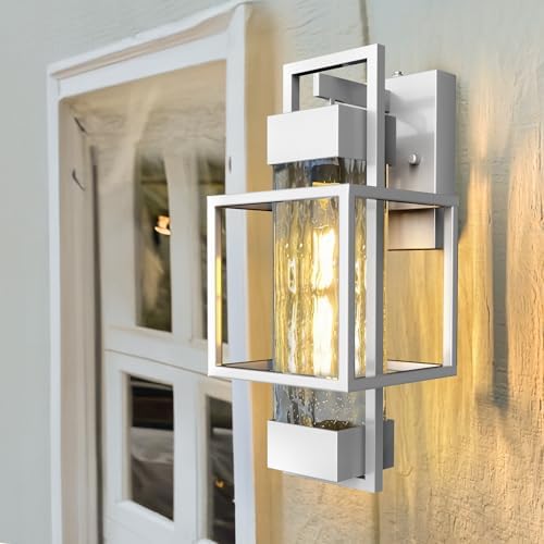 PARTPHONER Modern Outdoor Light Fixtures Dusk to Dawn Outdoor Lighting 2 Pack, 15" Exterior Wall Sconce Waterproof Outside Porch Light for House with Water Glass for Garage Doorway Silver - Image 2