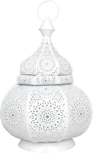 Metal Oriental Moroccan Storm Lantern, 30 cm, for Outdoors as a Garden Lantern or Indoors as a Table Lamp (White) - Image 6
