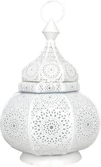 Metal Oriental Moroccan Storm Lantern, 30 cm, for Outdoors as a Garden Lantern or Indoors as a Table Lamp (White) - Image 6