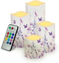 Floral Butterfly Flameless Light Candles with Timer Remote Control Battery Operated Candles with Color Changing Fake Electric Pillar Candle Tea Lights Home Table Indoor Beach Decoration by Uorisanigo