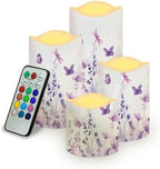 Floral Butterfly Flameless Light Candles with Timer Remote Control Battery Operated Candles with Color Changing Fake Electric Pillar Candle Tea Lights Home Table Indoor Beach Decoration by Uorisanigo