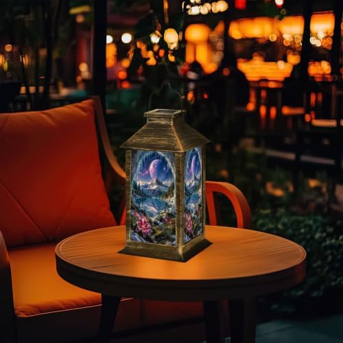Solar Hanging Lantern Mystical Snow Mountain Lake Landscape Frozen Cave Cosmic Sky Vibrant Waterproof LED Lights Decor Patio Yard Lawn Porch Lamp, Birthday Gift for Mom Women Garden Outdoor Decor - Image 7