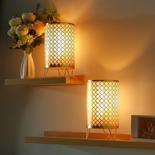 TRIROCKS Set of 2 Battery Operated Lamp 9'' High Cordless Table Lamp Battery Powered Lanterns with 6H Timer for Home Living Room Weddings Parties Patio Events Outdoors Indoors Shelf(Gold) - Image 5
