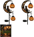 Solar Halloween Black Cat & Pumpkin Moon Garden Stake Light,2-in-1 Waterproof Outdoor LED Yard Decor with Hanging Lantern,Auto Dusk-to-Dawn Lawn Ornament for Pathway,Patio, Walkway (Black-B-2PCS) by HZSprance