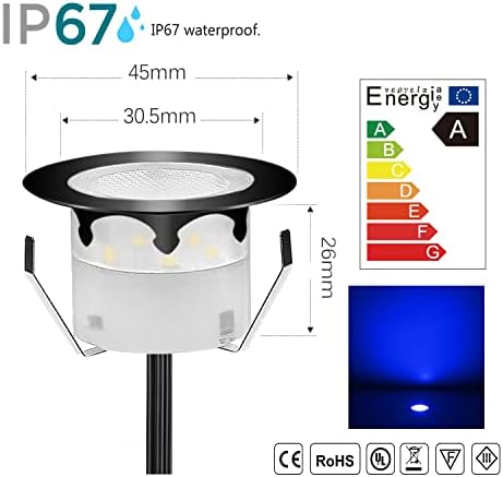 Low Voltage LED Deck Lighting Kit Stainless Steel 1W Waterproof Outdoor Yard Garden Decoration Lamps Landscape Pathway Patio Step Stairs LED In-ground Lights Black Border(10pcs,Blue) - Image 2
