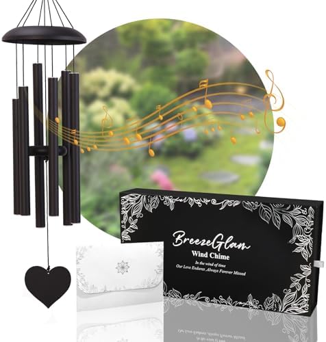 32" Deep Tone Wind Chimes for Outside, Tuned C Major Aluminum Wind Chime with Gift Envelope, Sympathy Memorial Wind Chime for Garden Patio Porch Decor, Heart Design, Black by Unknown