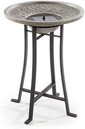 Smart Solar Perello IntelliSolar® Outdoor Solar-Powered Cement Birdbath Fountain with Remote, Bubbler, and 360-Degree Spray Topper, Distressed Cement Solar Birdbath, Gray by SmartSolar