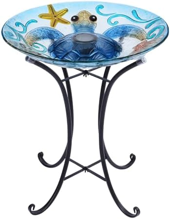 MUMTOP Solar Bird Bath Bowl with Metal Stand, Bird Feeder for Garden Decor by MUMTOP