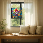 Midsummer Gnome Garden Stained Glass Suncatcher – Square Hanging Window Panel for Home or Greenhouse – Whimsical Glass Art Gift for Garden Lovers, Christmas, Halloween, Father Days 9TJjo3 - Image 7