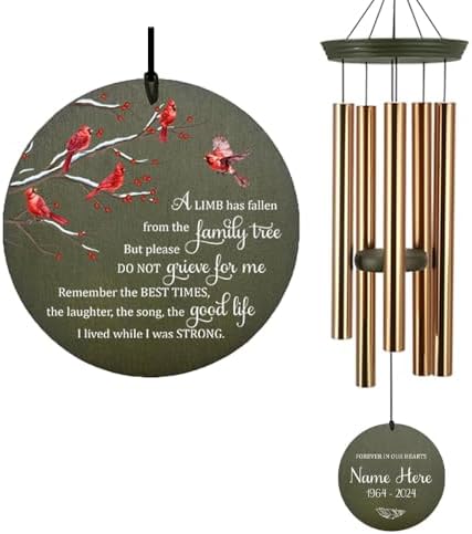 Personalized Sympathy Wind Chime, 36 Inch Memorial Wind Chimes for Outside, Cardinal Wind Chimes, Wind Chime Deep Tone for Loss of Loved One for Condolences/Funeral by ExtrabilyOfficial