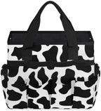 Black White Garden Tool Bag Organizer Heavy Duty Fun Cow Print Farm Animal Gardening Tote Bag with 10 Pockets for Women Men Gardening Gifts - Image 2