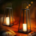 HPC Decor 2PCS Solar Lanterns for Outdoor Decor-20in 15.6in Black Metal Candle Lanterns w/ Waterproof Solar Powered Candles- Modern Farmhouse Hanging Decor for Front Porch,Yard Garden Patio - Image 4