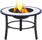 Mosaic Fire Pit Blue and White 26.8 Inch Ceramic Tabletop for Patio Garden, Steel Bowl with Three-Leg Stand for Wood Logs Charcoal BBQ by Unknown