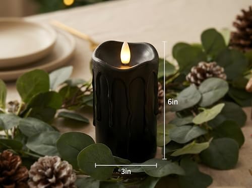 Black Flameless Pillar Candles Flickering with Remote Timer, Battery Operated LED Candles Up to 400 Hours, 3D Moving Flame Real Wax Candles(Black with Dripping Tear) - Image 4