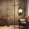 Vintage Floor Lamp with Table,Classical Lantern Standing Rustic Farmhouse Nightstand Hanging Arc Floor Lamp with Black Silver Finish,for Living Room,Bedroom,Reading Room(Silver) by workluurop
